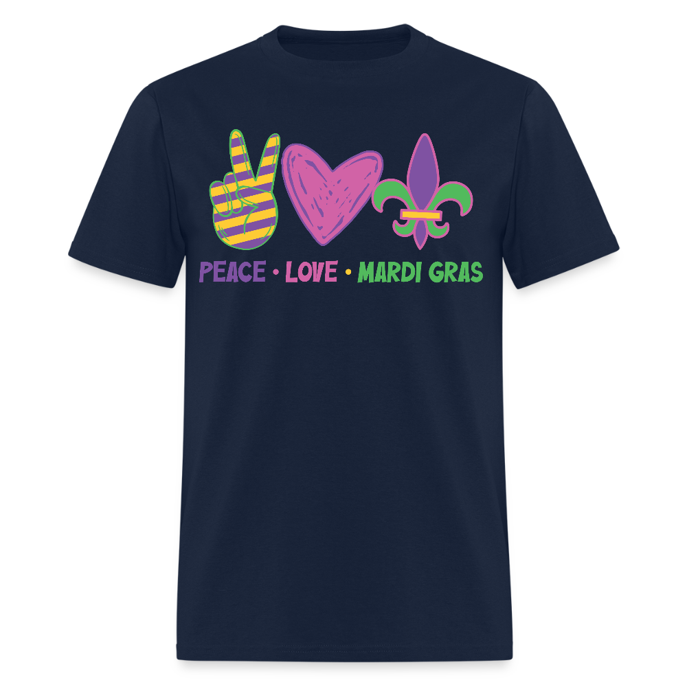 Peace Love Mardi Gras Shirt New Orleans Party Unisex T-shirt - navy