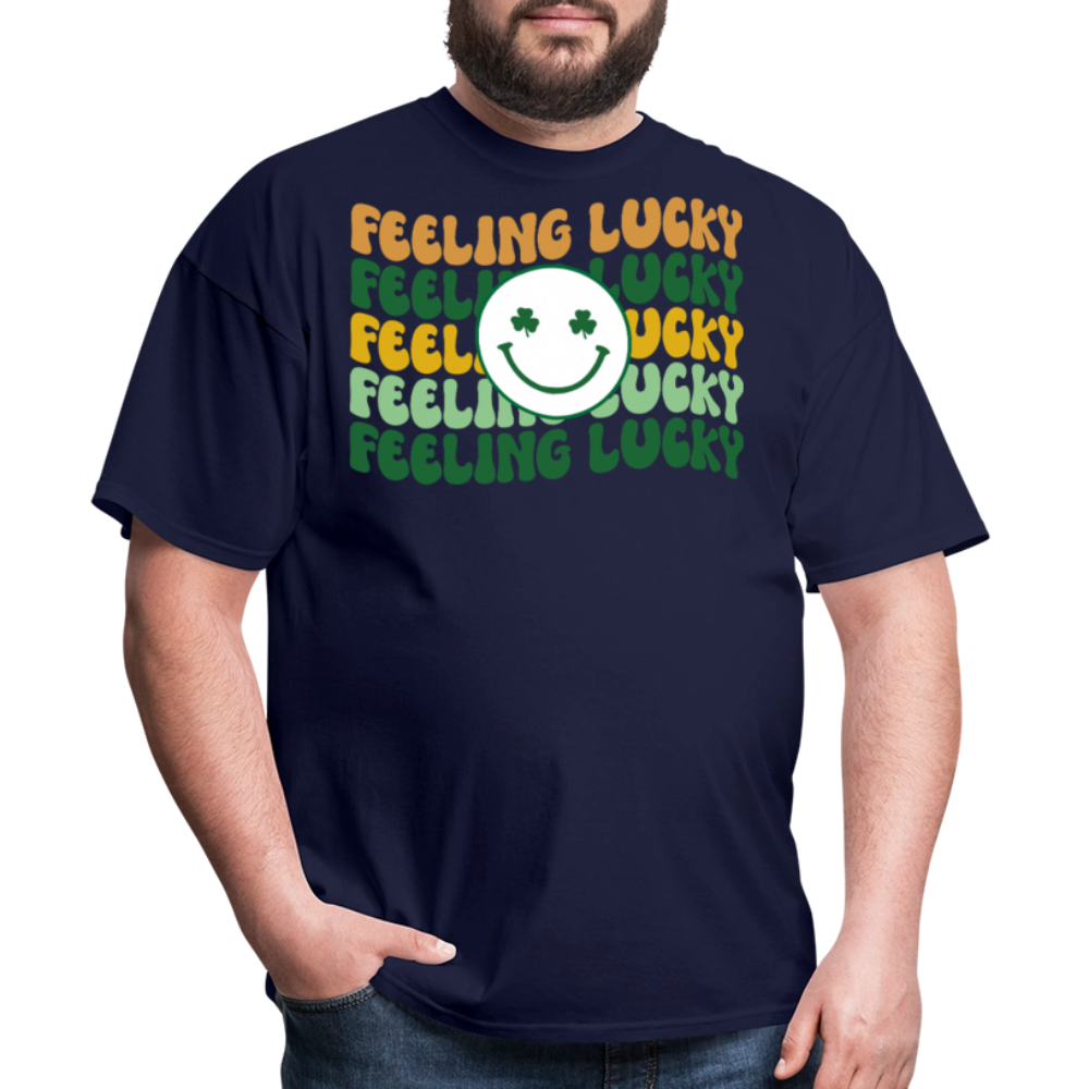 Retro Groovy Feeling Lucky Shamrock T-shirt - navy