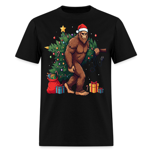 Santa Hat Bigfoot Christmas T-Shirt - black