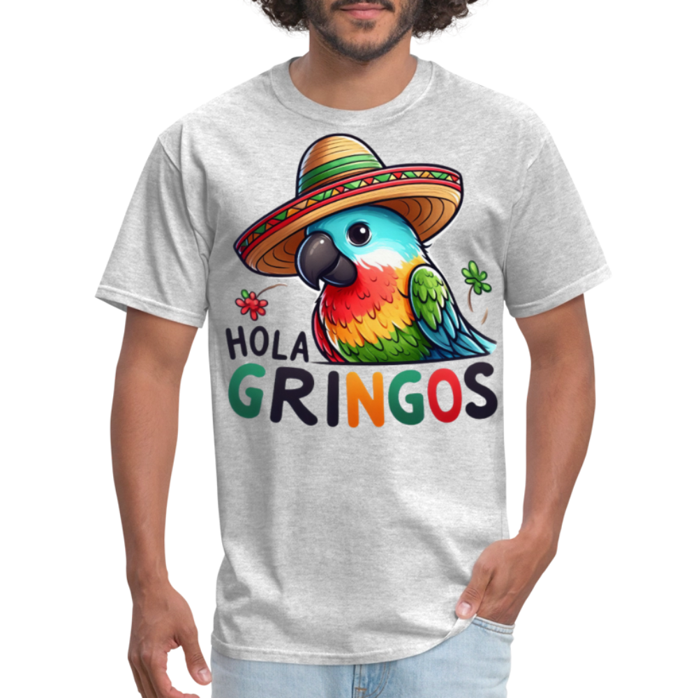 Hola Gringos Funny Bird Tee For Party Lovers Mexican Parrot T-shirt - heather gray
