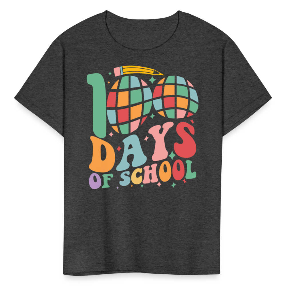 Retro 100 Days Of School Disco Ball Kids T-Shirt - heather black