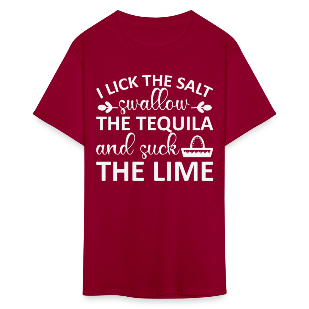 Swallow Tequila Suck Lime Funny Tee Salt Tequila Lime Drinking T-shirt - dark red