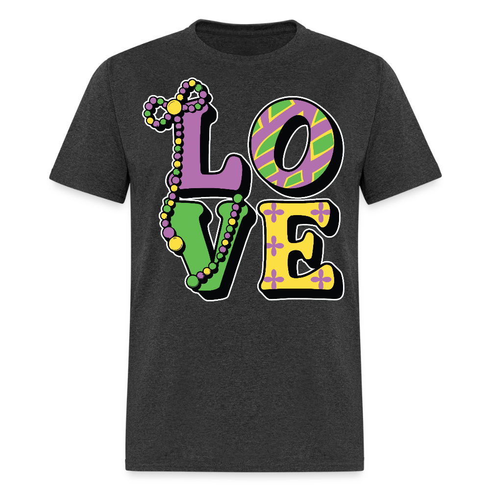 Mardi Gras Love Tee For Men Women New Orleans Festival T-shirt - heather black