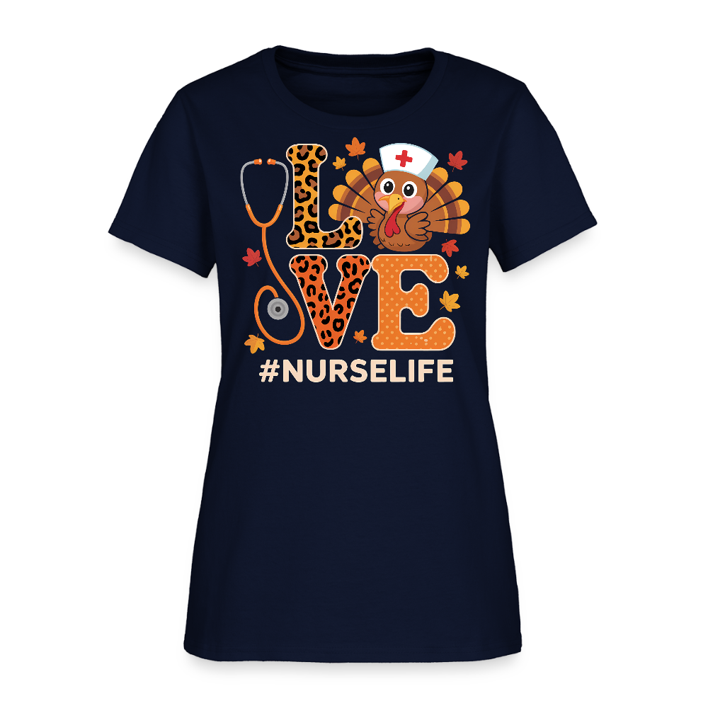 Cute Turkey Love Nurse Life Thanksgiving T-Shirt - navy