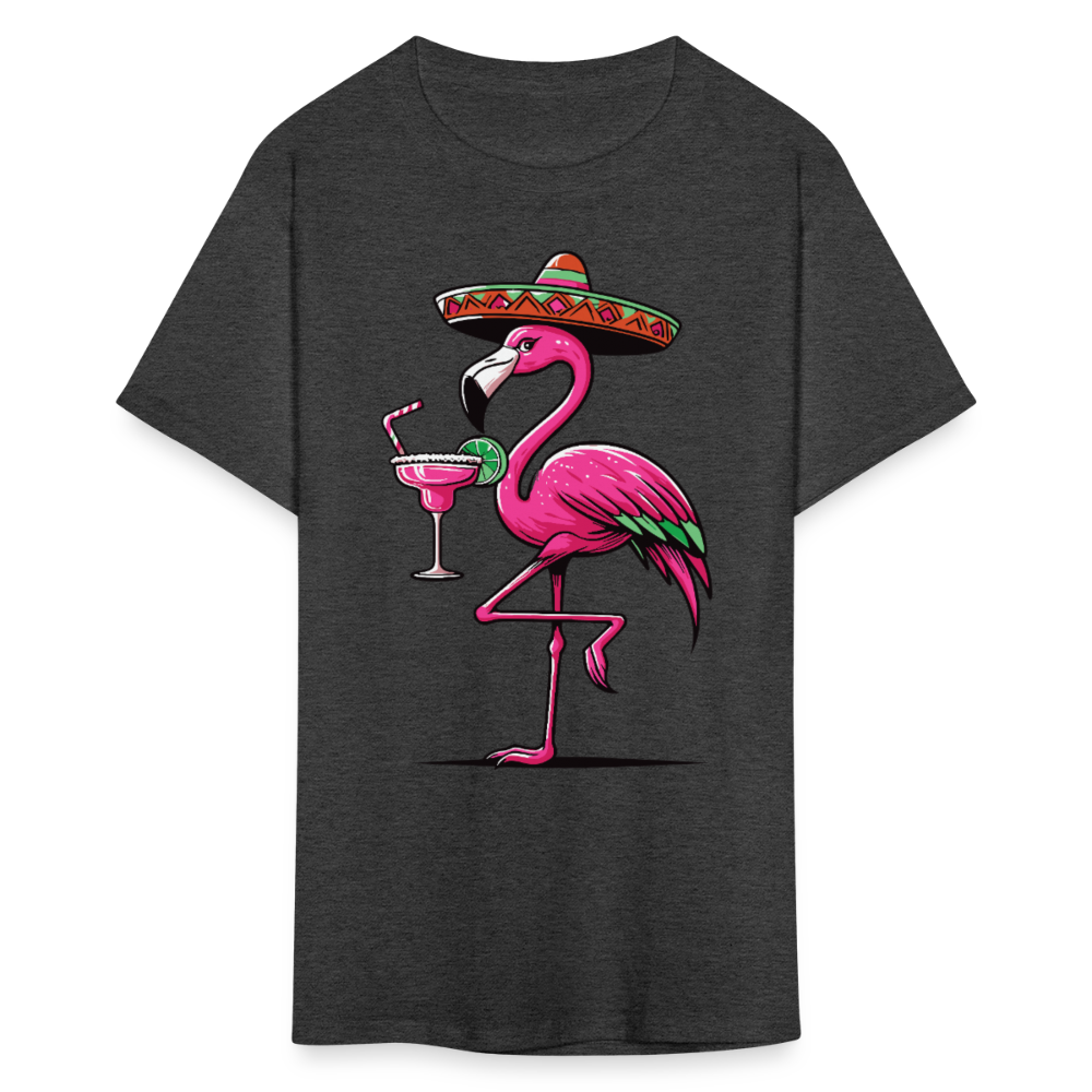 Tropical Flamingo Margarita Tee Pink Flamingo Drinking T-shirt - heather black