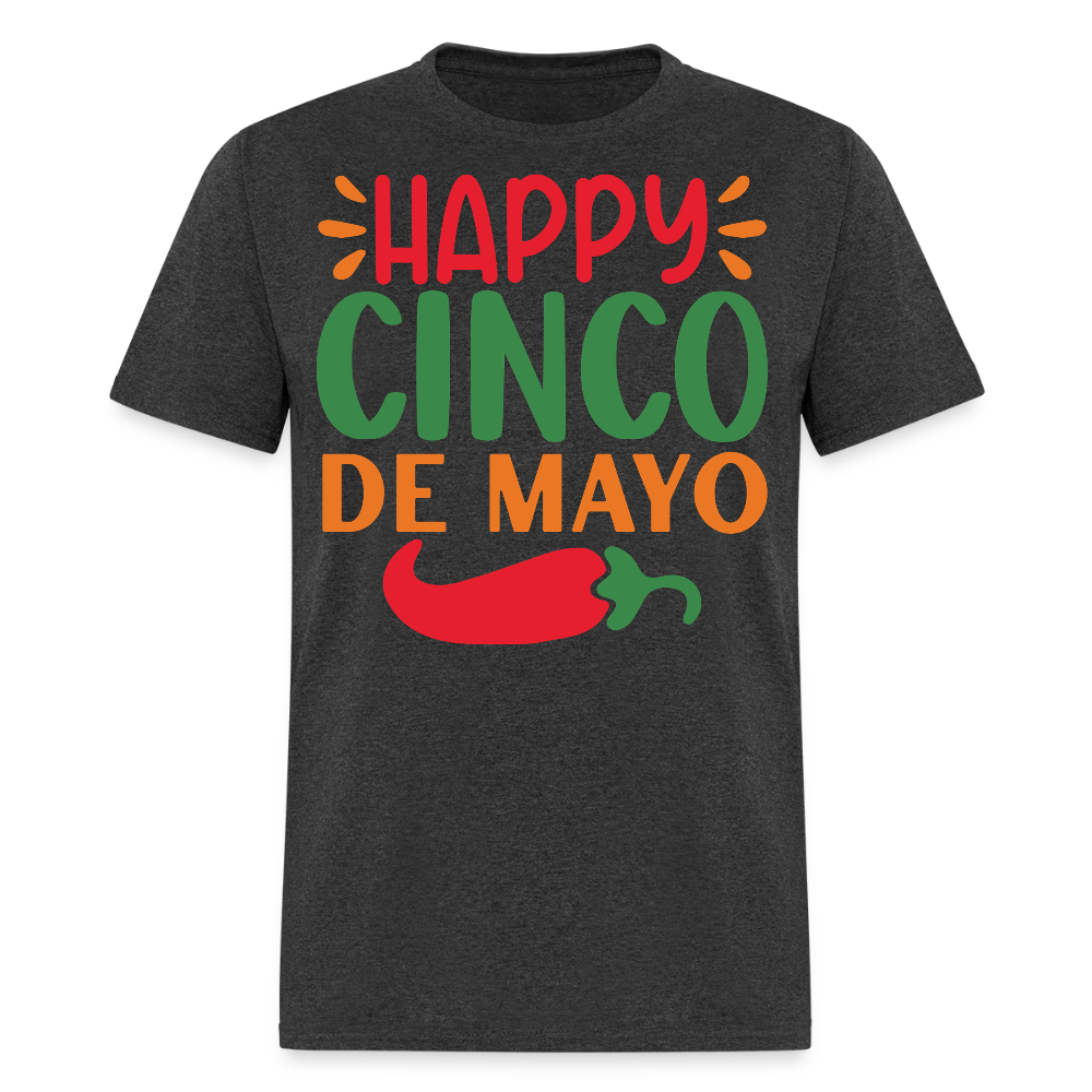 Colorful Happy Cinco de Mayo Fiesta T-shirt - heather black