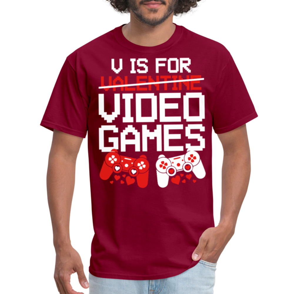 V Is For Video Games Funny Gamer Valentine's Gift - burgundy