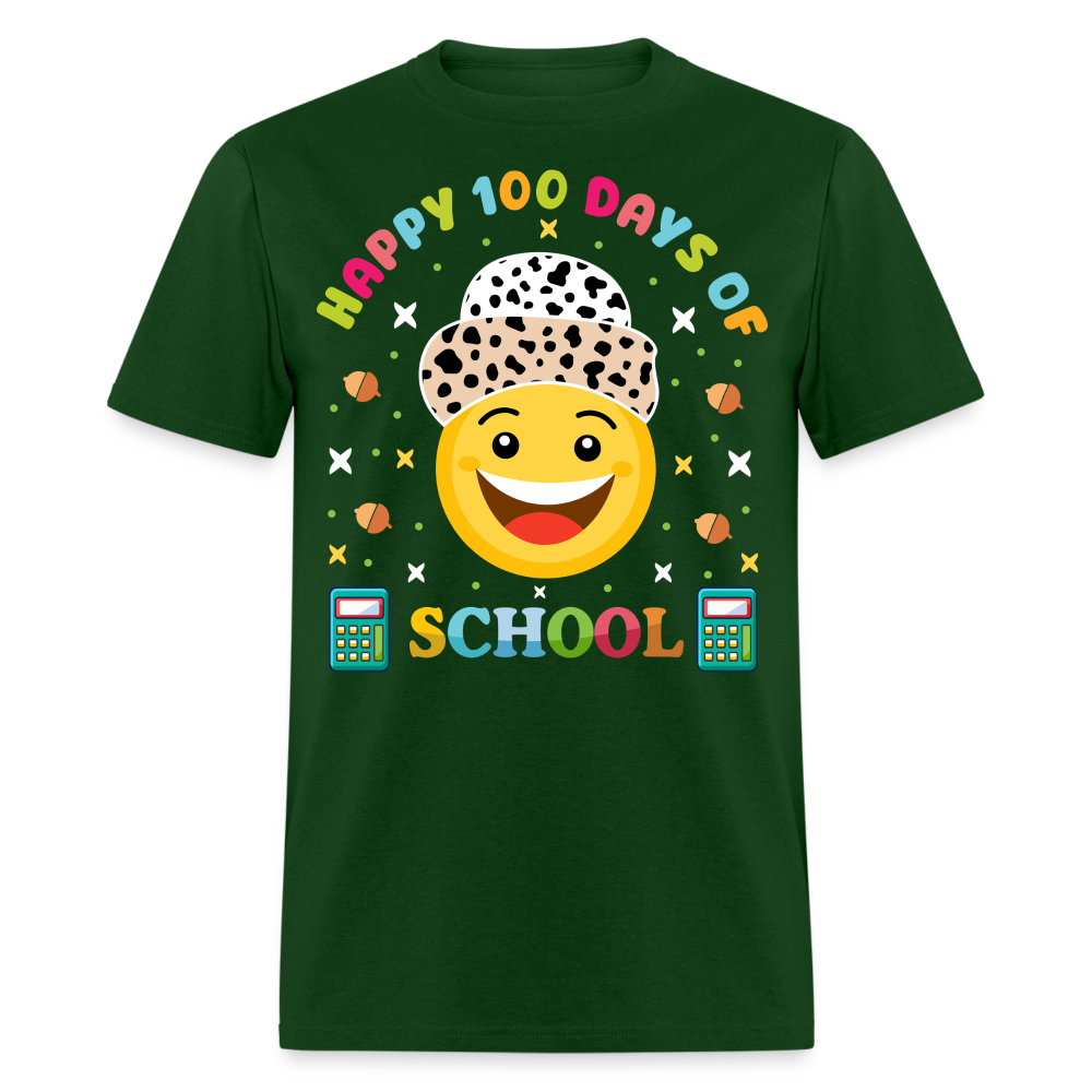 Happy 100 Days of School Teacher Tee 100 Days Smiley Face T-shirt - forest green