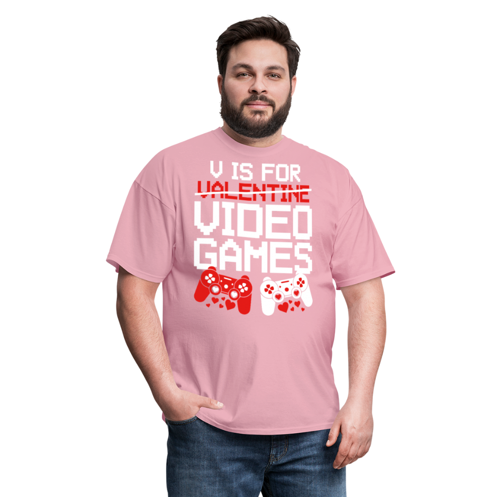 V Is For Video Games Funny Gamer Valentine's Gift - pink