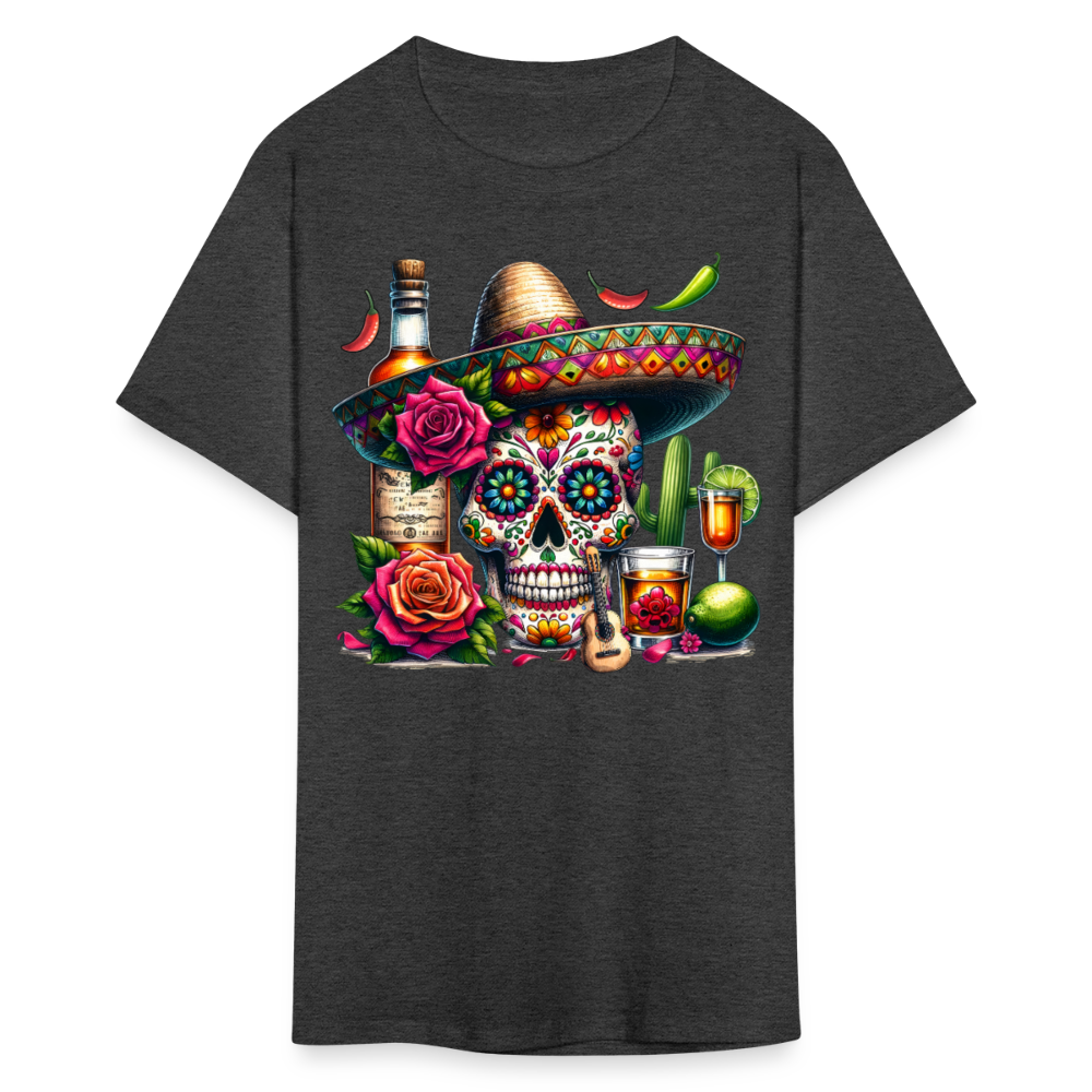 Colorful Mexican Skull Shirt Day Of The Dead Sugar Skull T-shirt - heather black