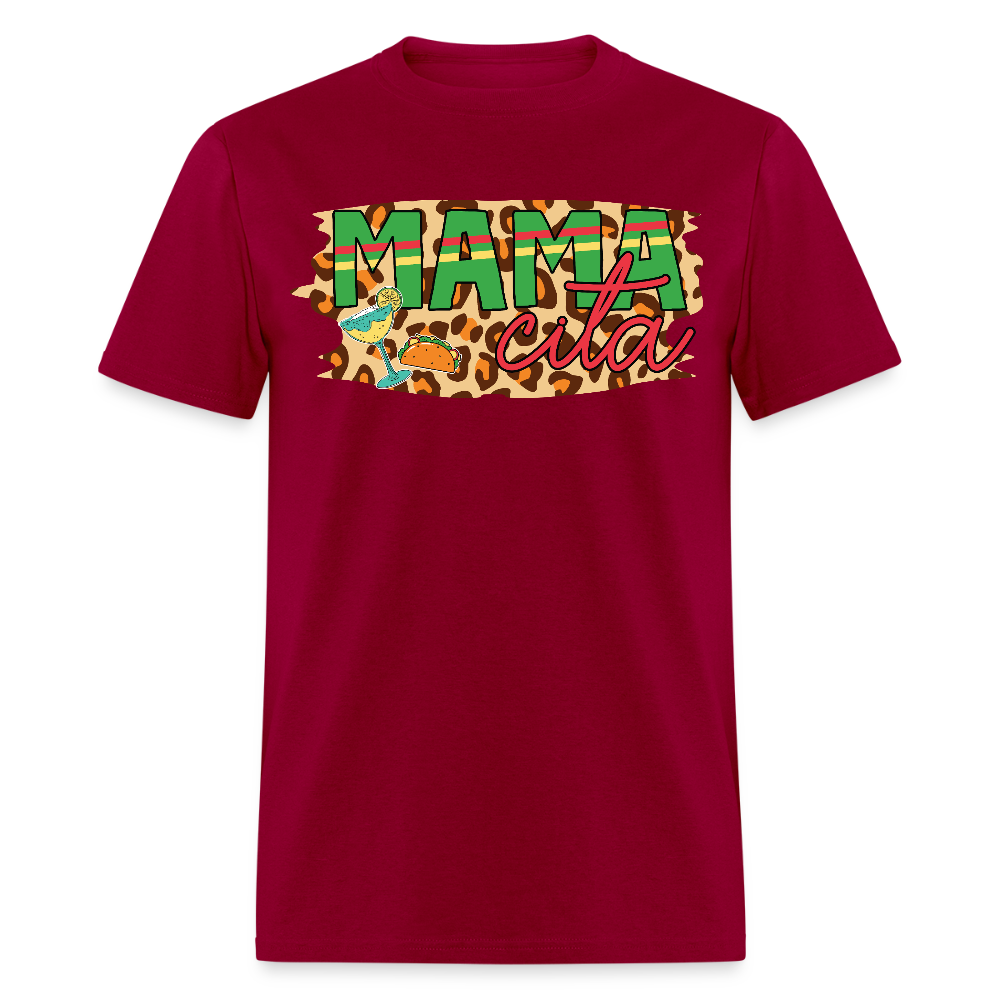 Funny Mexican Mom Shirt with Leopard Print Mamacita Graphic T-shirt - dark red