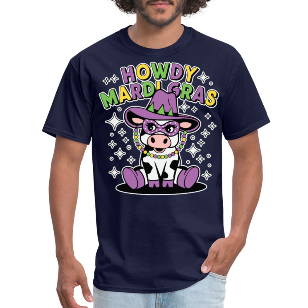 Howdy Mardi Gras Western-style Tee Cute Mardi Gras Cow T-shirt - navy