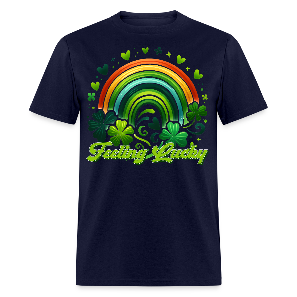 Irish Shamrock Rainbow Graphic Feeling lucky Irish T-shirt - navy