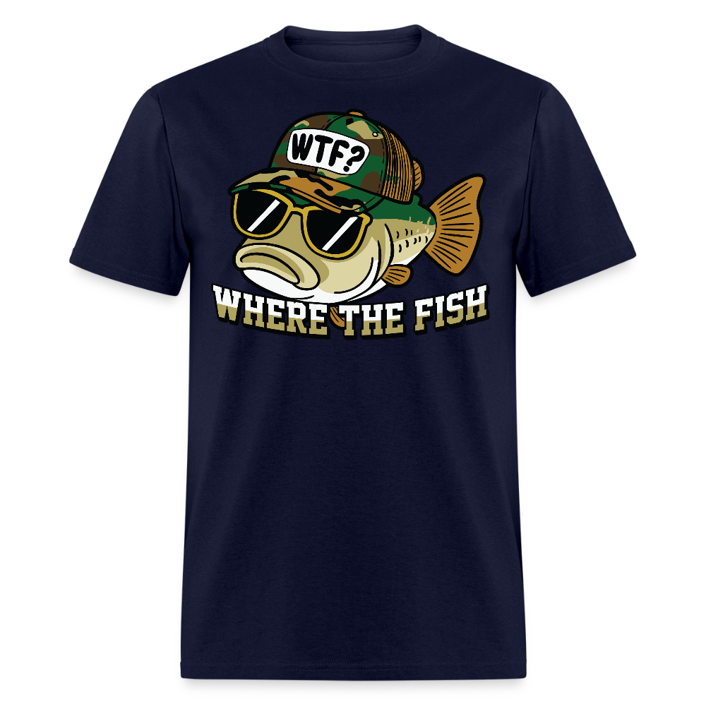 WTF Where The Fish Hat Camouflage Fishing T-shirt - navy