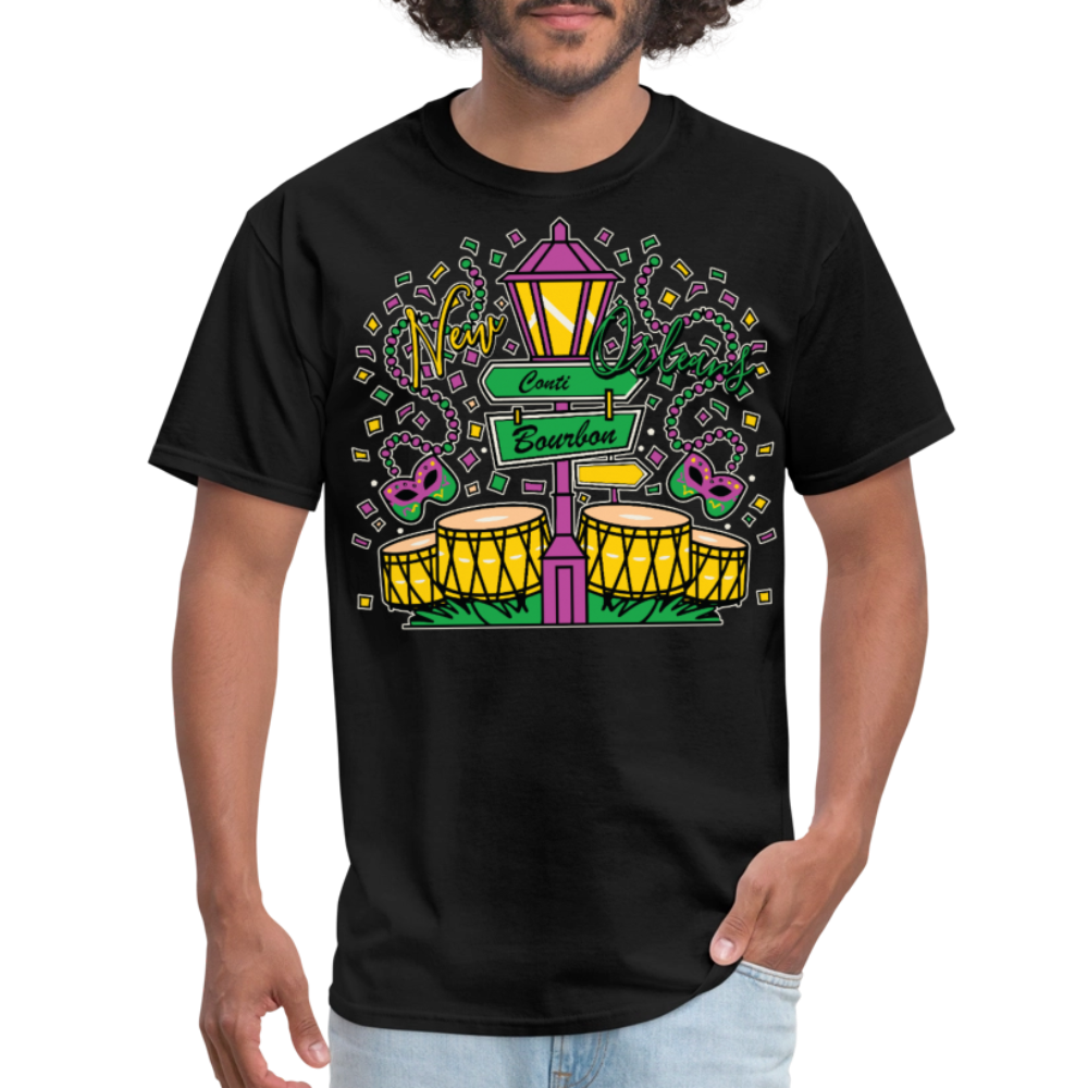 Colorful Bourbon Street Festival Masquerade and Jazz T-shirt - black