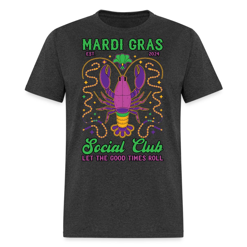 Mardi Gras Social Club Tee Crawfish-themed Mardi Gras T-shirt - heather black