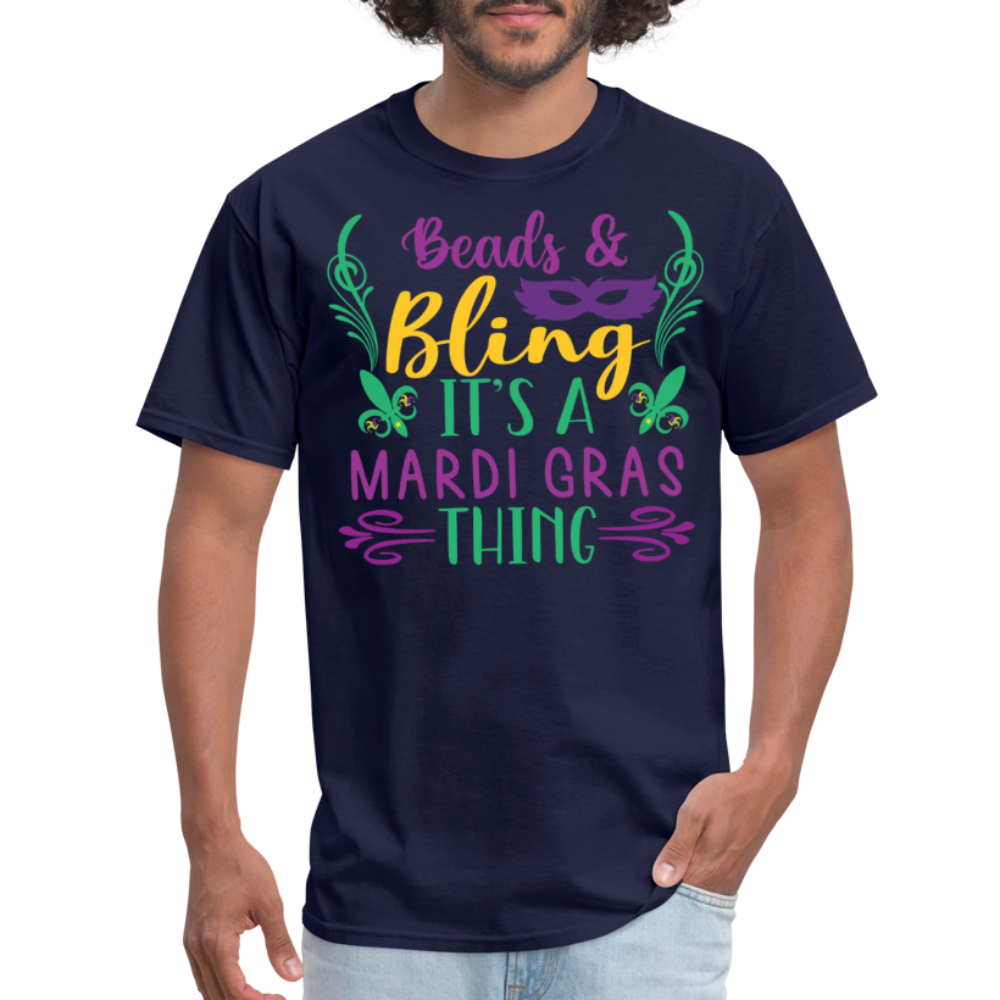 Masquerade Party Beads And Bling Mardi Gras T-Shirt - navy