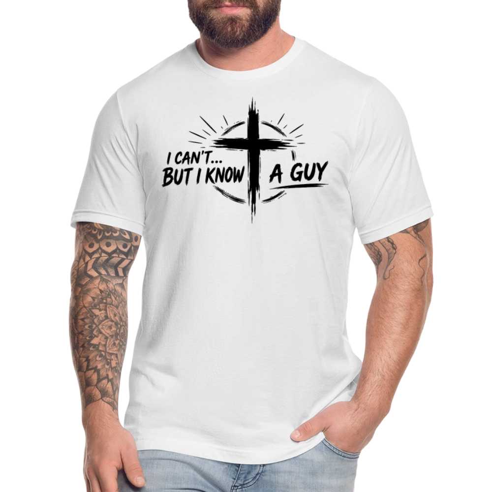 I Can't But I Know A Guy Jesus Cross Unisex T-Shirt | Christian Faith Gift - white