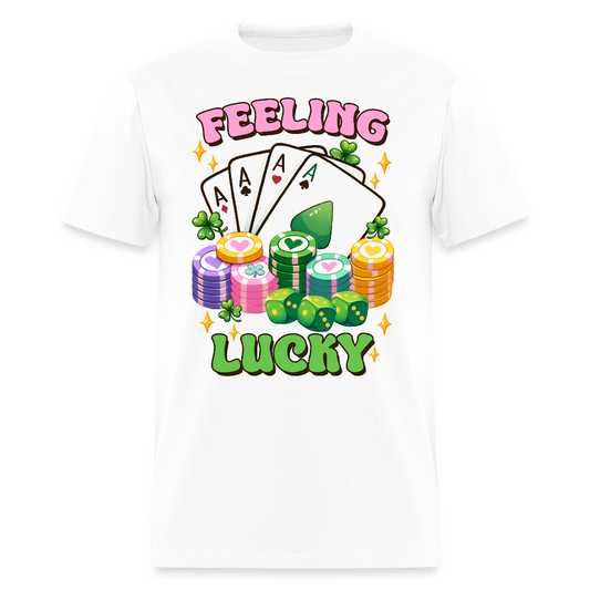 Feeling Lucky Tee With Poker Chips Gambling T-shirt - white
