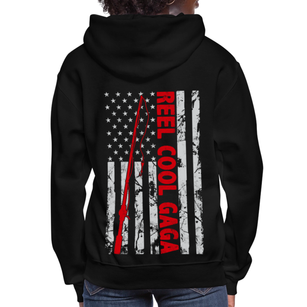 Reel Cool Gaga American Flag Fishing Women's Hoodie - black