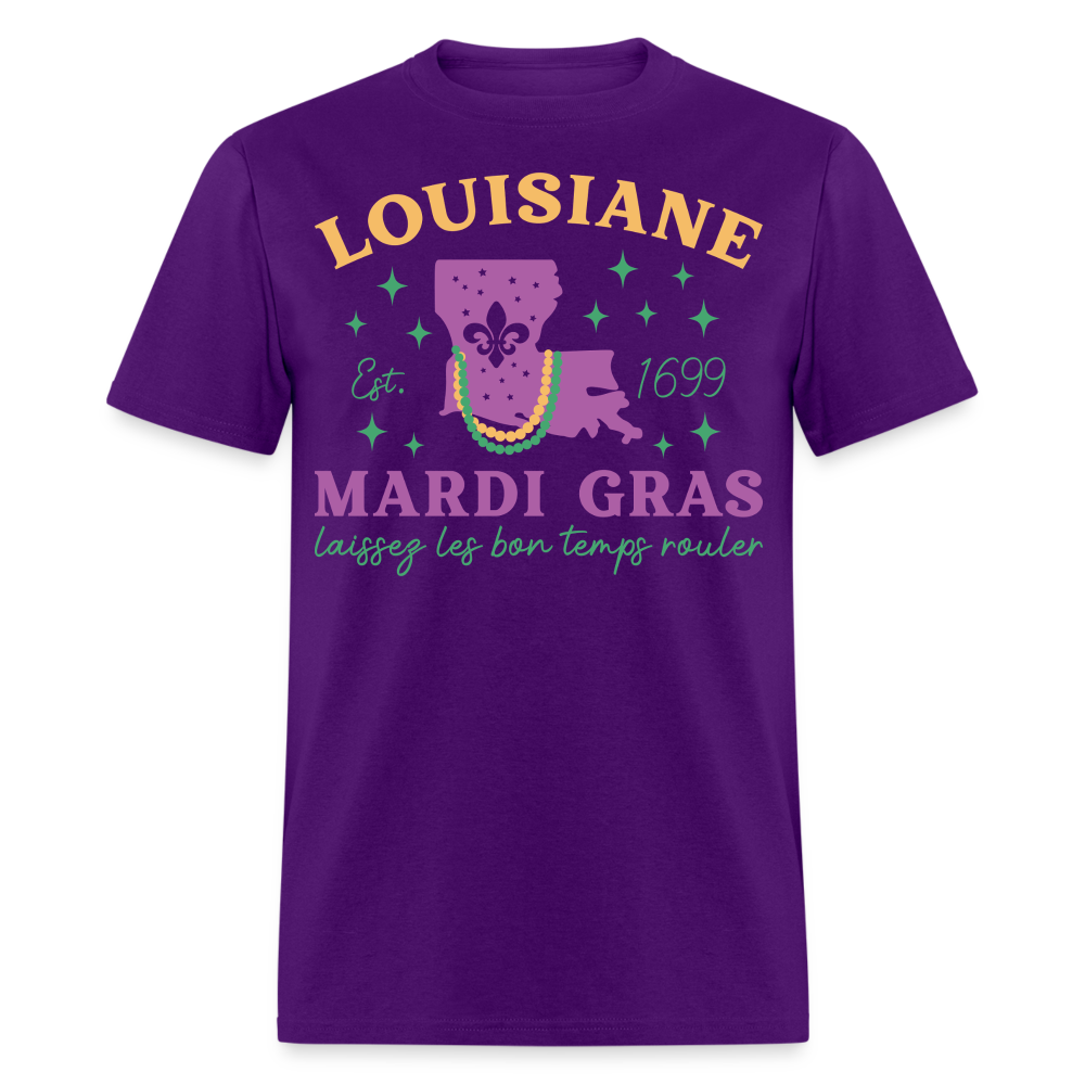 Louisiana State Pride Mardi Gras Tee Laissez Les Bon Temps Rouler T-shirt - purple