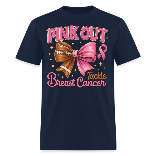 Pink Out Tackle Breast Cancer Football T-Shirt - navy