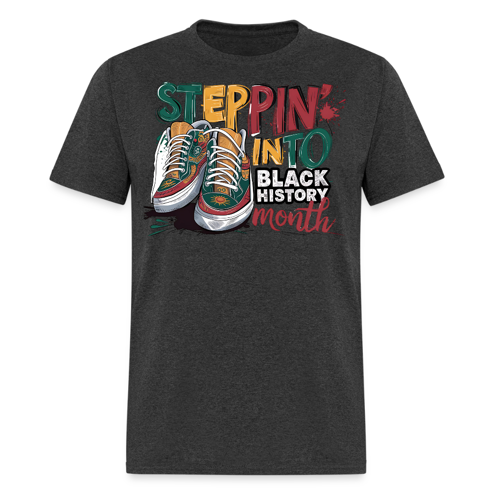 Unique Black Pride Tee Steppin' Into Black History Month T-shirt - heather black