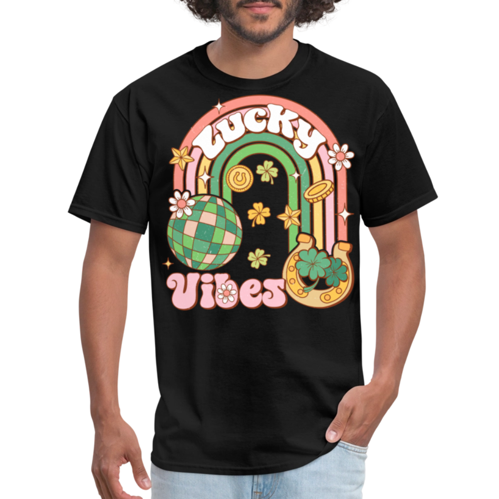 Retro Lucky Vibes Aesthetic T-shirt - black