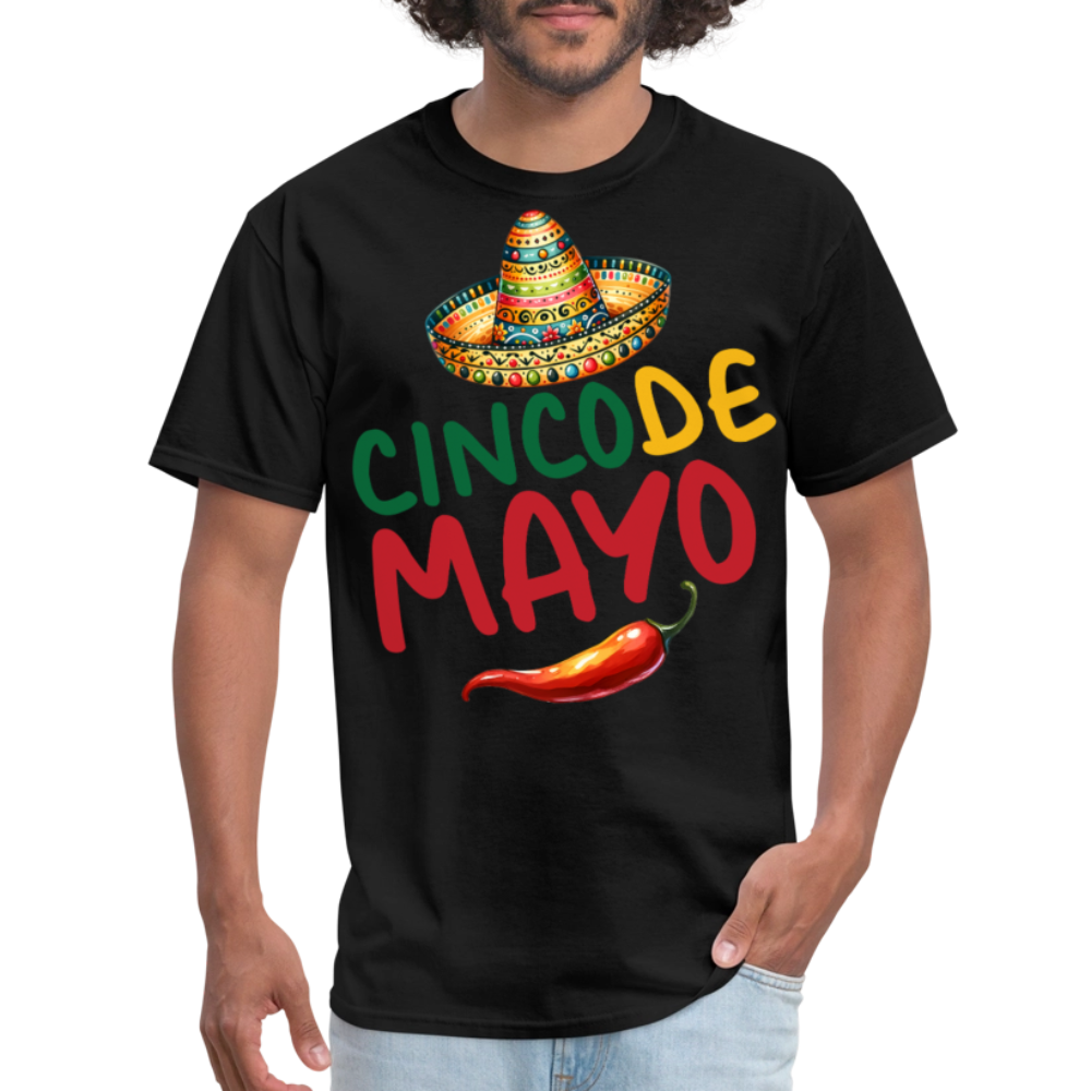 Mexican Sombrero And Chili Pepper Tee Cinco de Mayo Party T-shirt - black