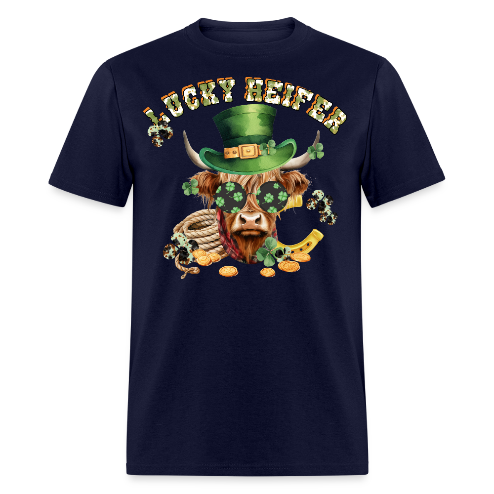 Lucky Heifer St Patrick’s Day Highland Cow Irish Lucky T-shirt - navy