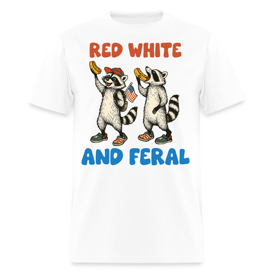 Red White And Feral Patriotic Raccoon T-Shirt - white