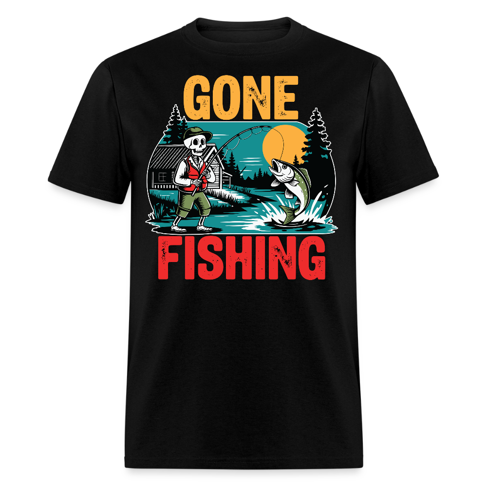 Gone Fishing Graphic Tee With Skull T-shirt - black
