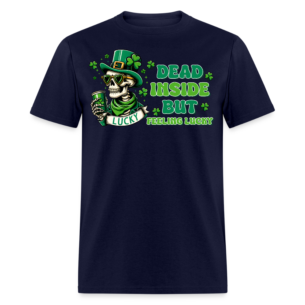 Dead Inside But Lucky St Paddy’s Skeleton T-shirt - navy