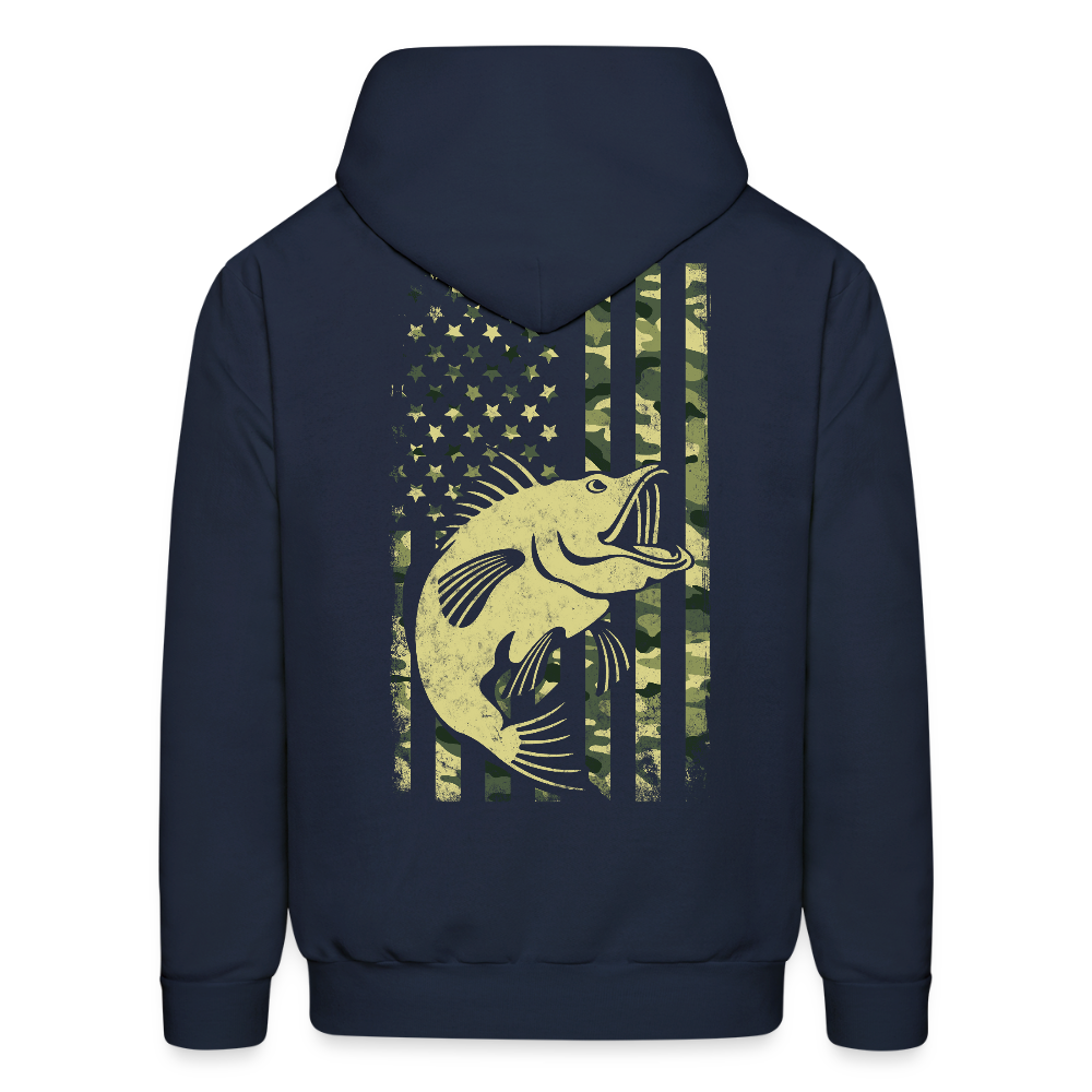 Patriotic Bass Fishing Camo USA Flag Fish Hoodie - navy