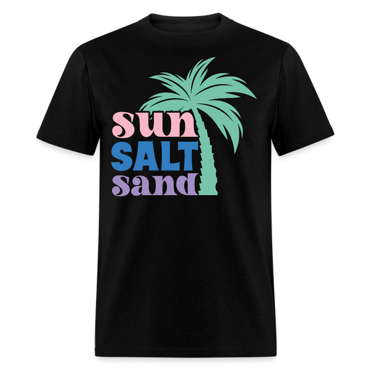 Sun Salt Sand Summer Tee Retro Beach Palm Tree T-shirt - black