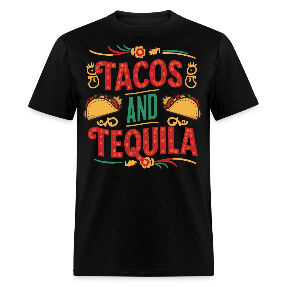 Mexican Food Lover Graphic Tee Tacos and Tequila Fiesta T-shirt - black