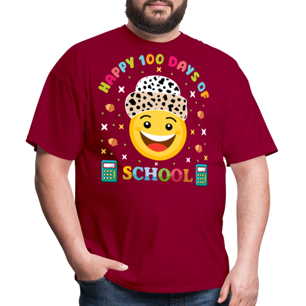 Happy 100 Days of School Teacher Tee 100 Days Smiley Face T-shirt - dark red