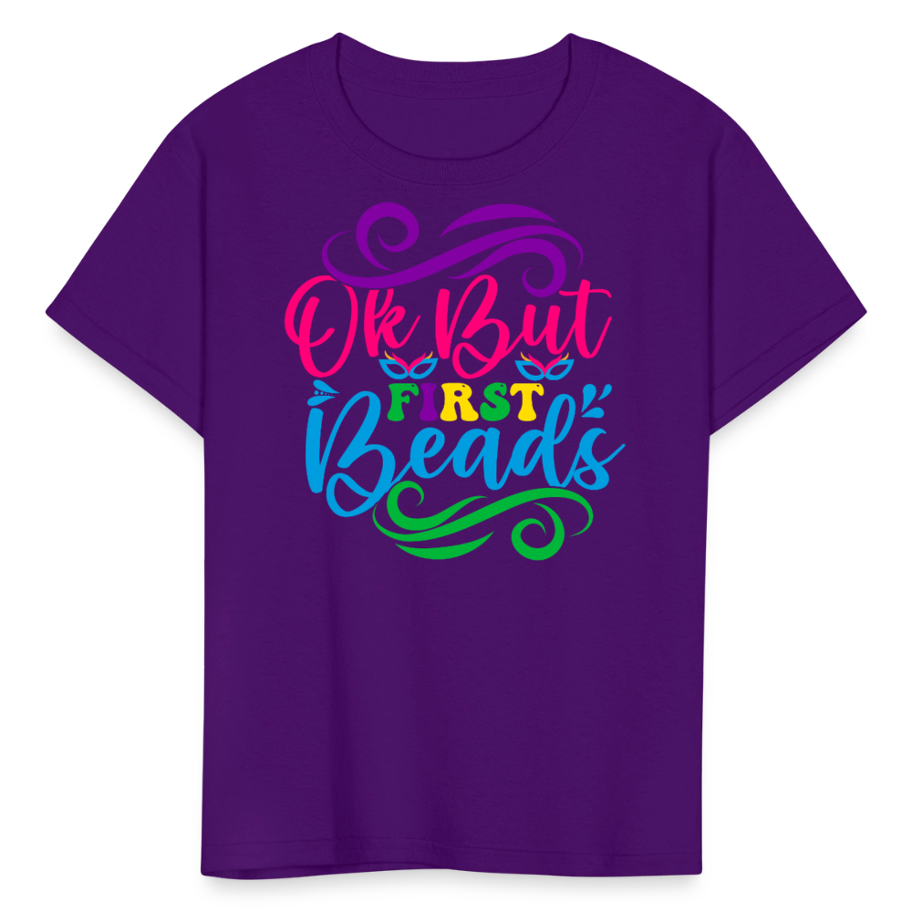 Ok But First Beads Festival Funny Mardi Gras T-shirt - purple