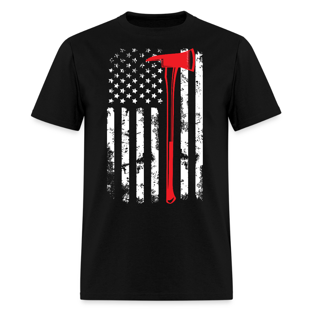 Firefighter Axe Thin Red Line American Flag T-Shirt - black