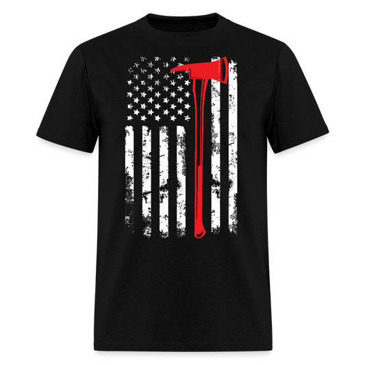 Firefighter Axe Thin Red Line American Flag T-Shirt - black
