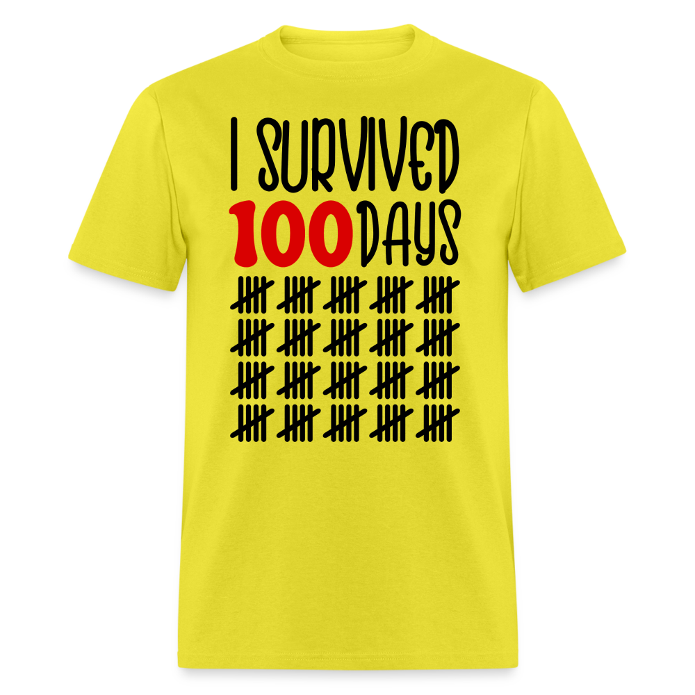 Funny 100 Days Survived School Tee Teacher Appreciation T-shirt - yellow