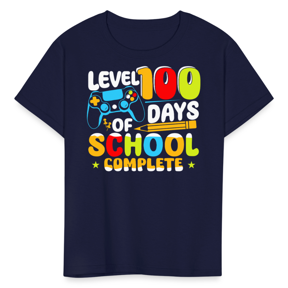 Level 100 Days Of School Complete Gaming Kids T-shirt - navy