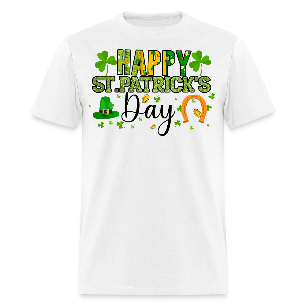 Irish-themed Holiday Graphic Tee Green Glitter St Paddy’s Day T-shirt - white