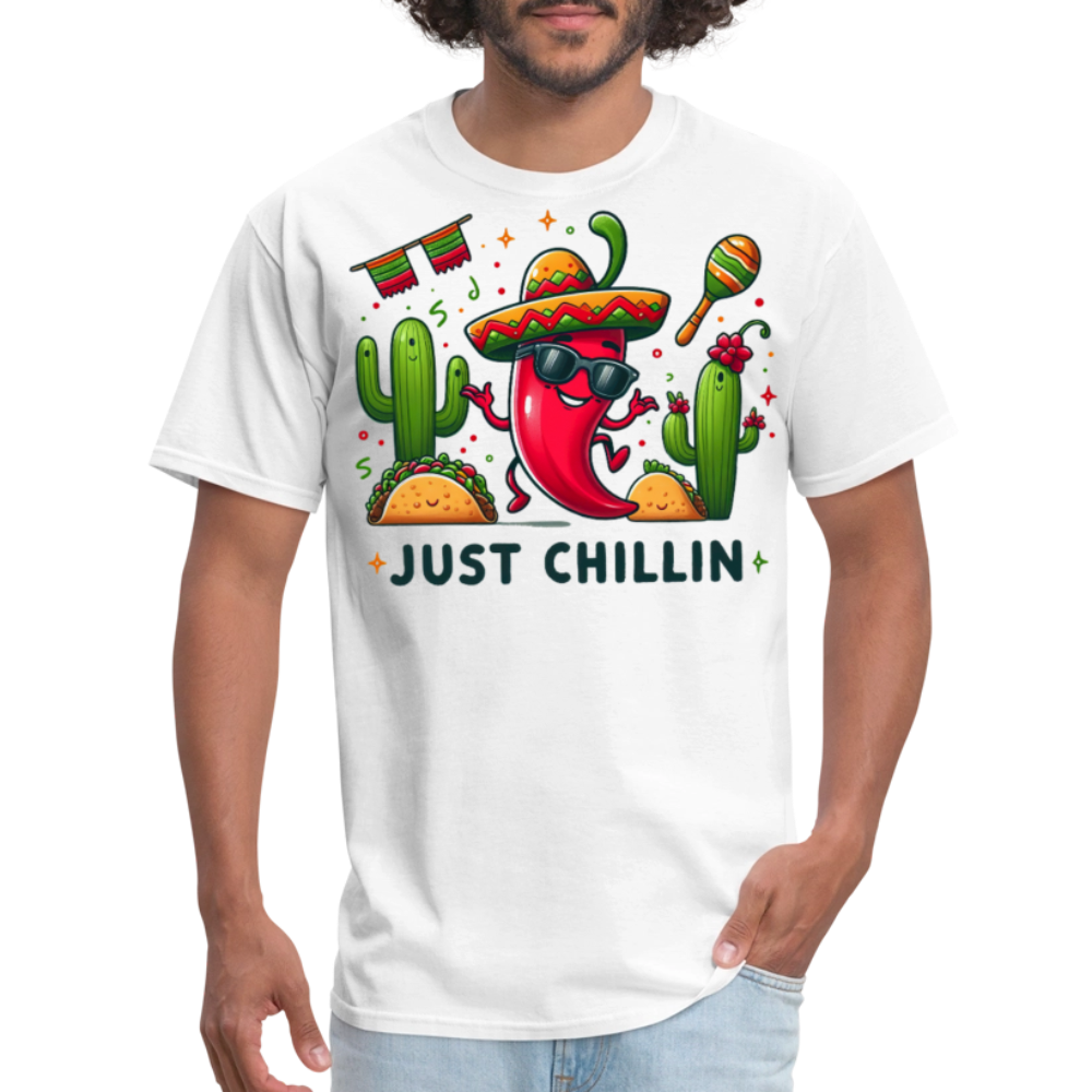 Spicy Mexican Food Lover Graphic Tee Just Chillin Cute Chili Pepper T-shirt - white