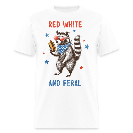 Red White And Feral 4th Of July Raccoon T-Shirt - white