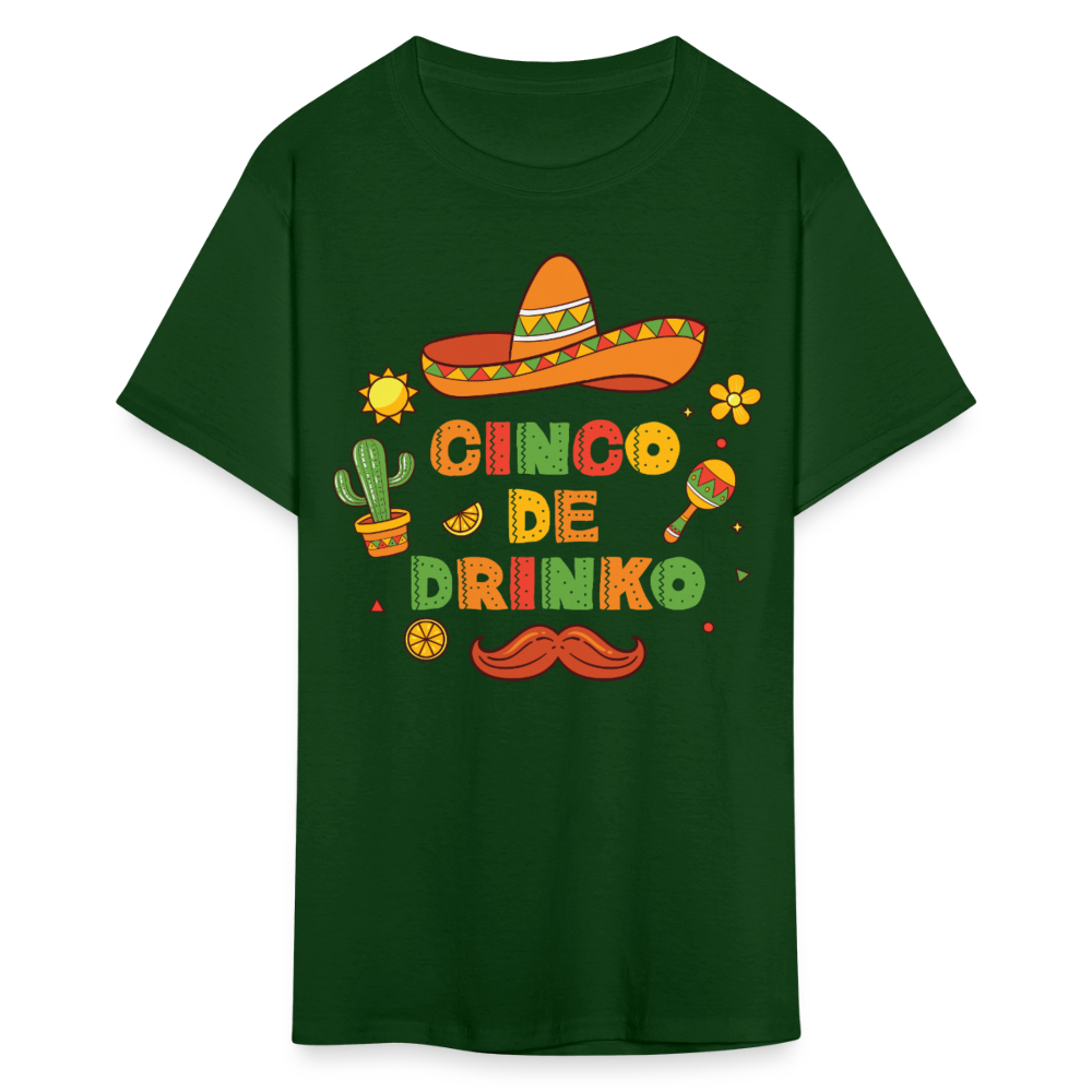 Sombrero and Mustache Party Tee Funny Cinco de Mayo drinking T-shirt - forest green