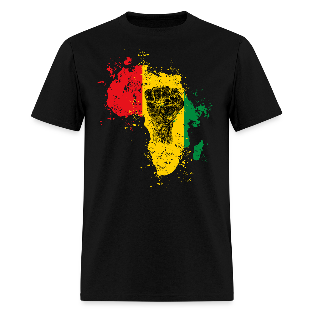 Black Unity Africa Map Raised Fist T-Shirt - black