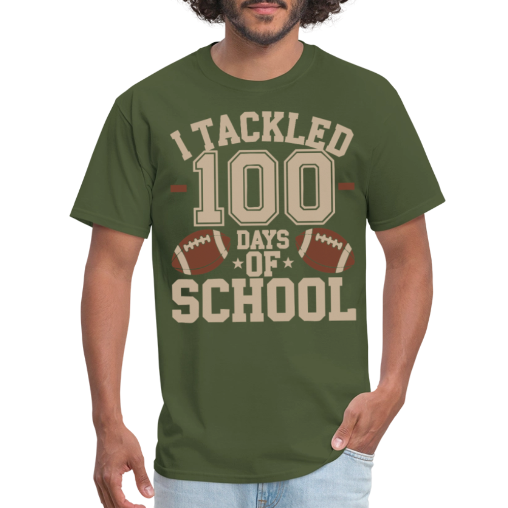 100 Days Of School Tee For Teachers Funny Football Themed School T-shirt - military green