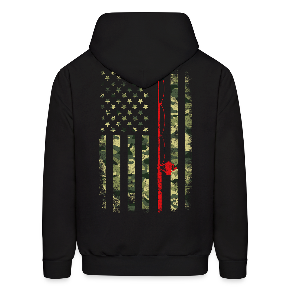 Distressed Camo American Flag Patriotic Fishing Hoodie - black
