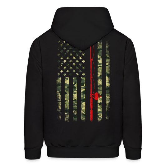 Distressed Camo American Flag Patriotic Fishing Hoodie - black